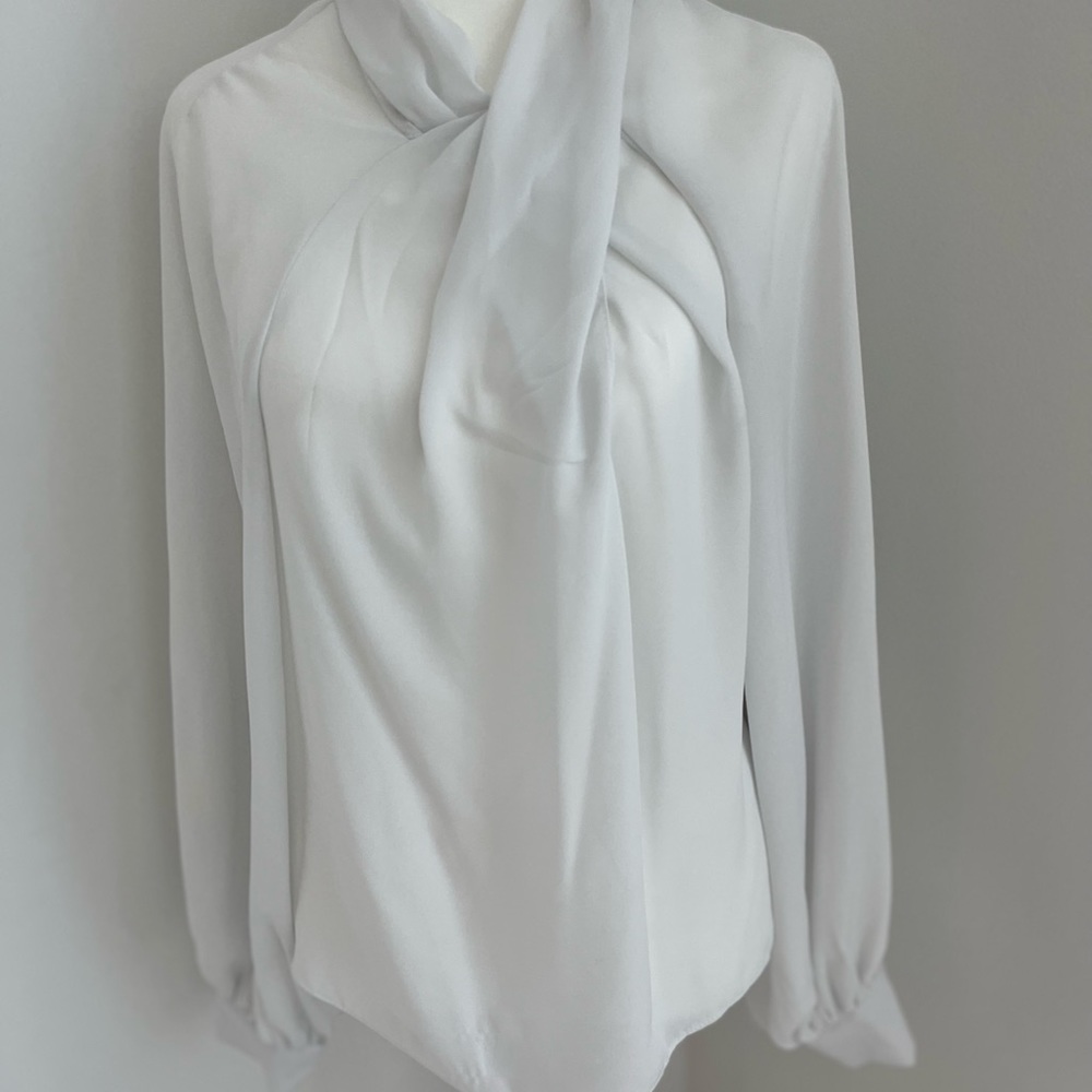 ASOS White Draped Neck Long Sleeve Blouse